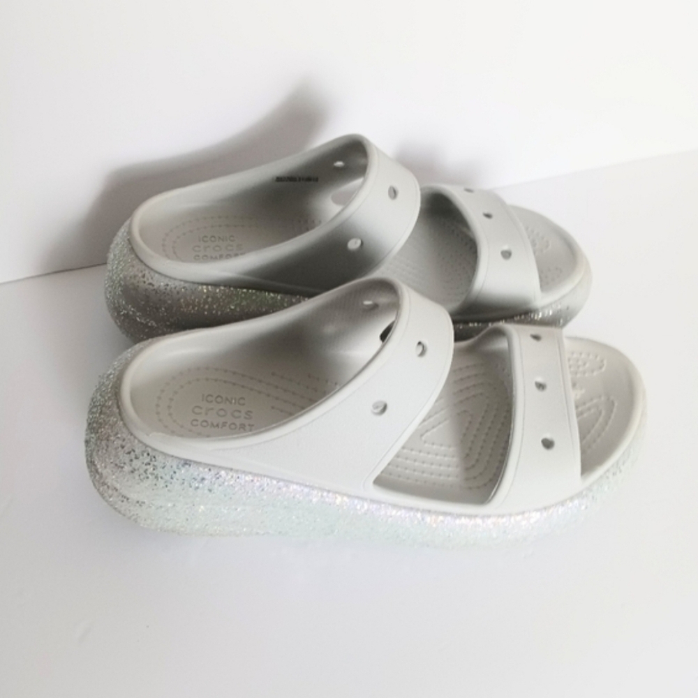 Crocs Crush Glitter Platform Shoes In Gray Size 6 Junior Girls - Picture 2 of 5